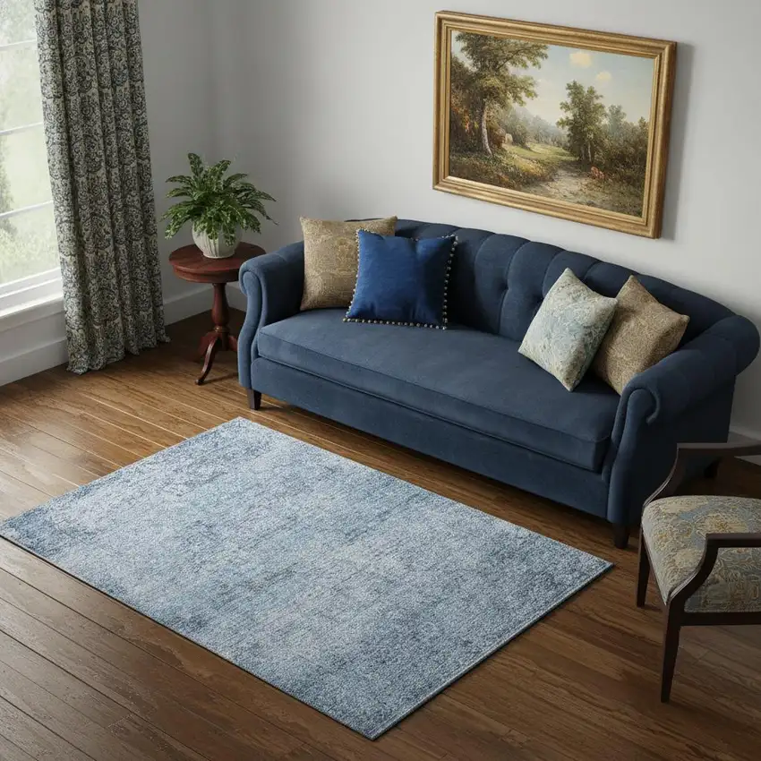 Blue And Denim Blue Abstract Washable Area Rug With UV Protection Photo 2