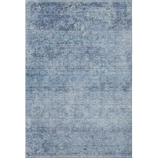 Blue And Denim Blue Abstract Washable Area Rug With UV Protection Photo 4