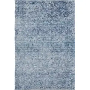 Photo of Blue And Denim Blue Abstract Washable Area Rug With UV Protection