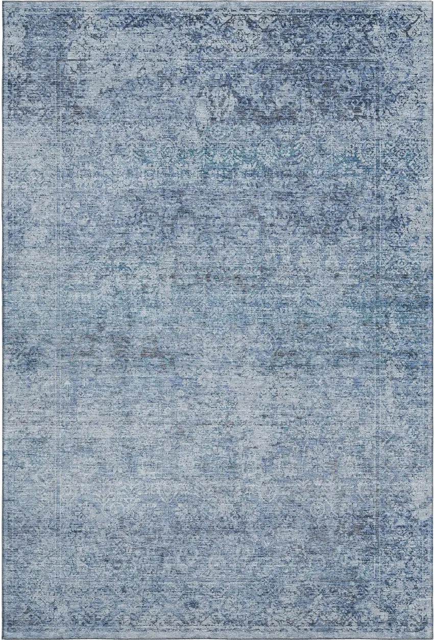 Blue And Denim Blue Abstract Washable Area Rug With UV Protection Photo 1