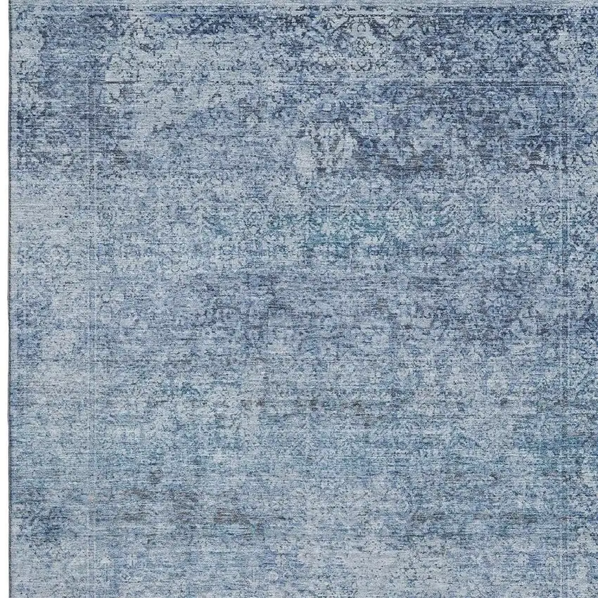 Blue And Denim Blue Abstract Washable Area Rug With UV Protection Photo 4