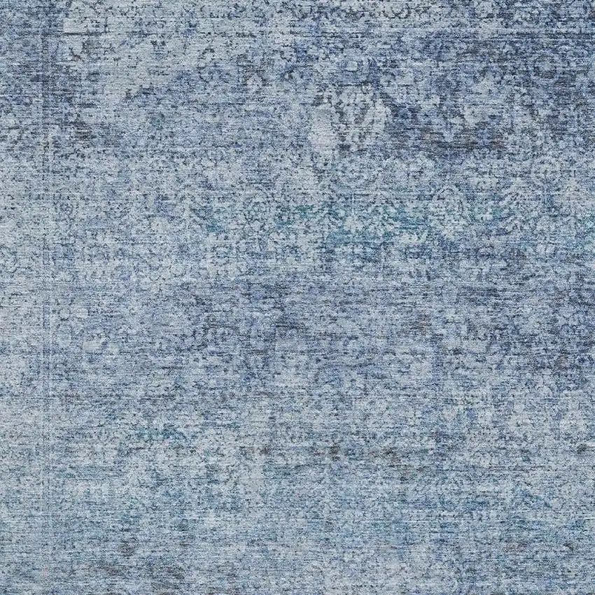 Blue And Denim Blue Abstract Washable Area Rug With UV Protection Photo 3