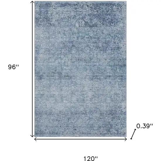 Blue And Denim Blue Abstract Washable Area Rug With UV Protection Photo 9