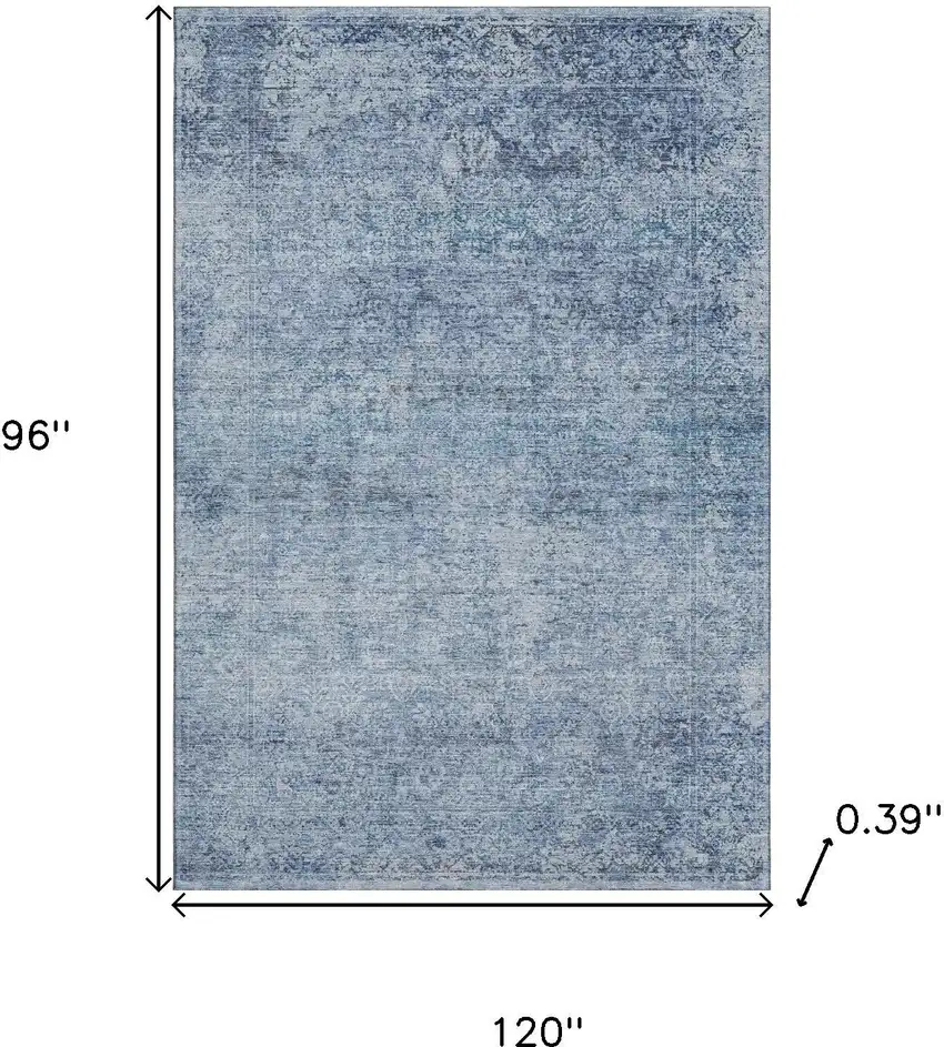 Blue And Denim Blue Abstract Washable Area Rug With UV Protection Photo 9