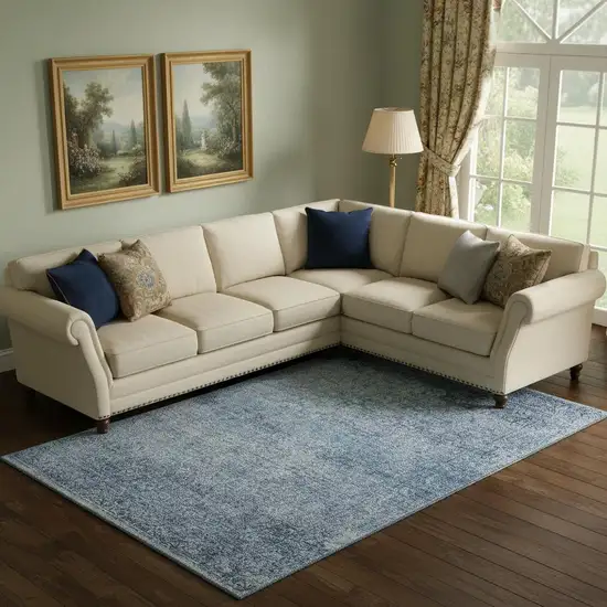 Blue And Denim Blue Abstract Washable Area Rug With UV Protection Photo 2