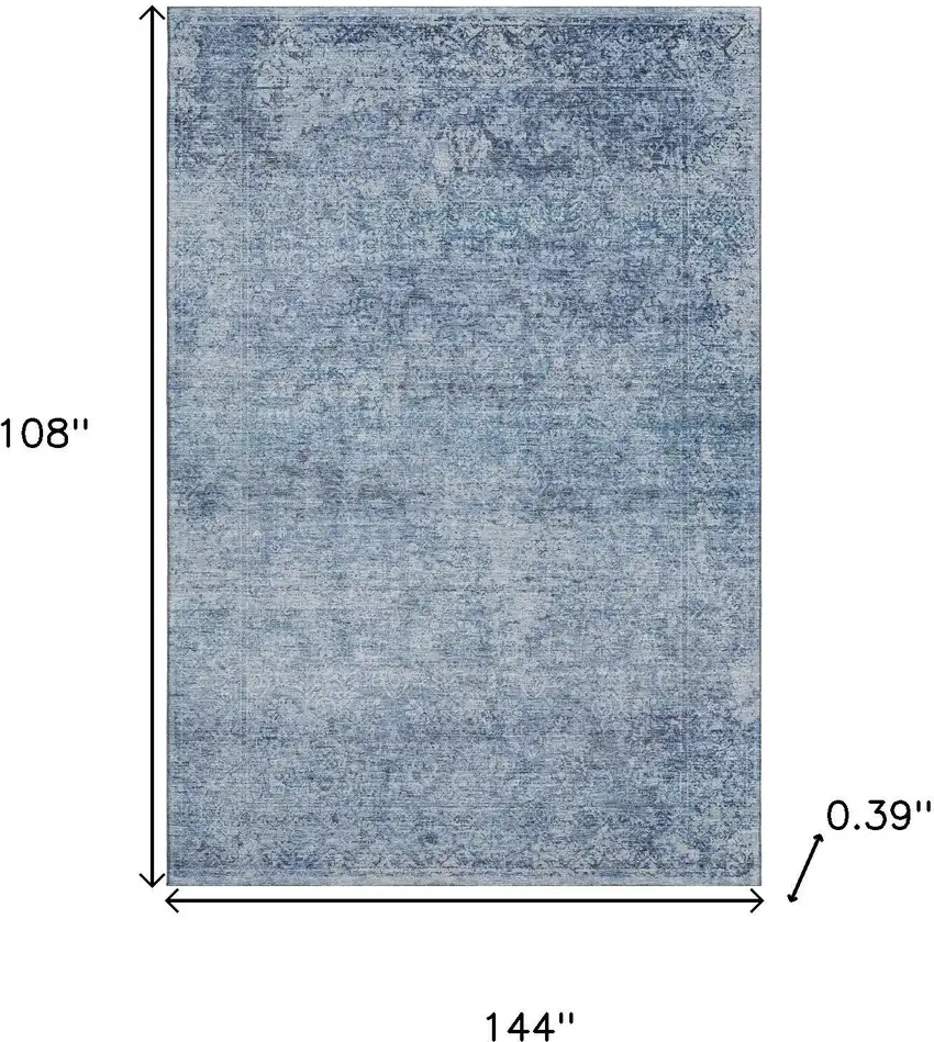 Blue And Denim Blue Abstract Washable Area Rug With UV Protection Photo 9