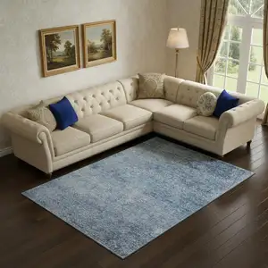 Photo of Blue And Denim Blue Abstract Washable Area Rug With UV Protection