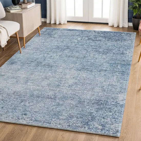 Blue And Denim Blue Abstract Washable Area Rug With UV Protection Photo 6