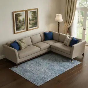 Photo of Blue And Denim Blue Abstract Washable Area Rug With UV Protection