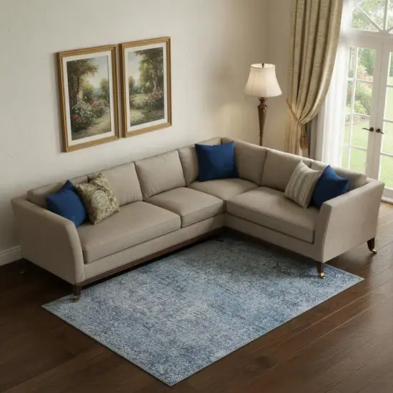 Blue And Denim Blue Abstract Washable Area Rug With UV Protection Photo 2