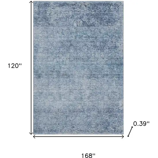 Blue And Denim Blue Abstract Washable Area Rug With UV Protection Photo 9