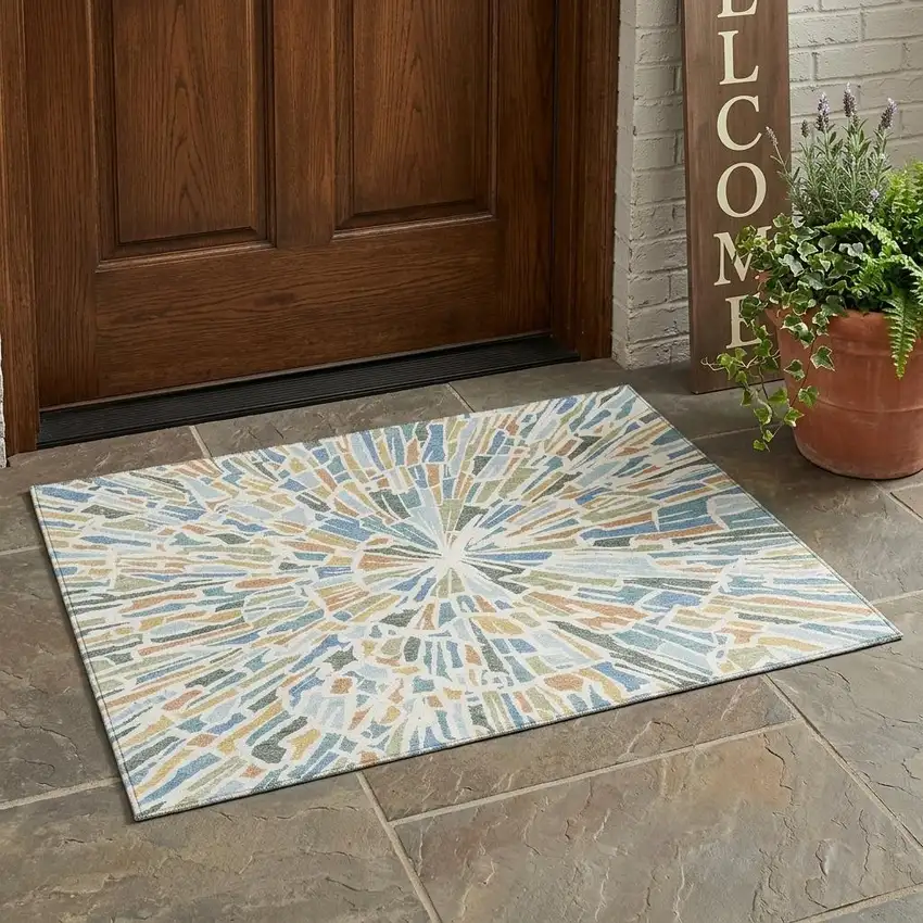 Blue And Denim Blue Abstract Washable Indoor Outdoor Area Rug Photo 1