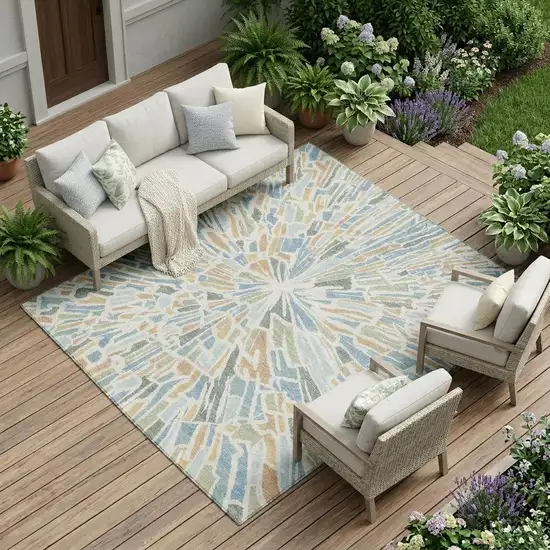 Blue And Denim Blue Abstract Washable Indoor Outdoor Area Rug Photo 1