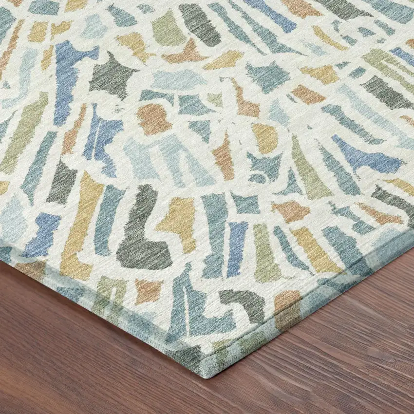 Blue And Denim Blue Abstract Washable Indoor Outdoor Area Rug Photo 5