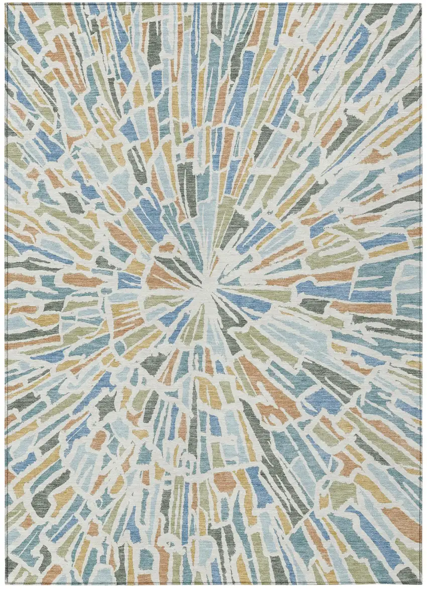 Blue And Denim Blue Abstract Washable Indoor Outdoor Area Rug Photo 2