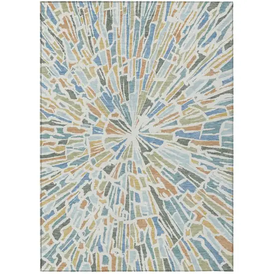 Blue And Denim Blue Abstract Washable Indoor Outdoor Area Rug Photo 2