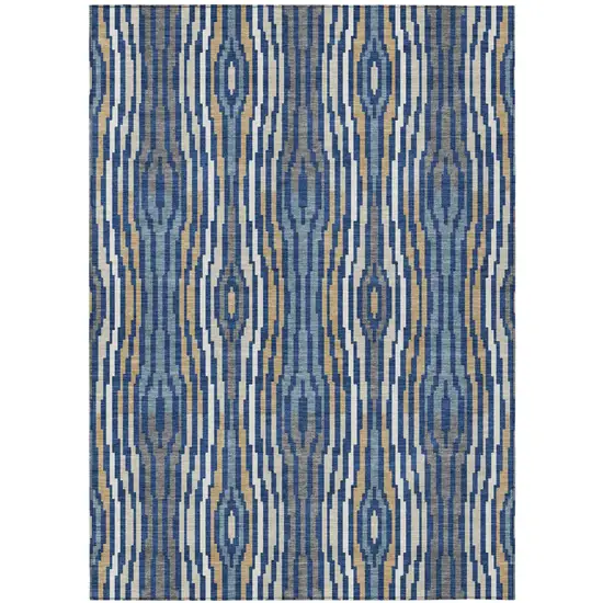 Blue And Denim Blue Abstract Washable Indoor Outdoor Area Rug Photo 2