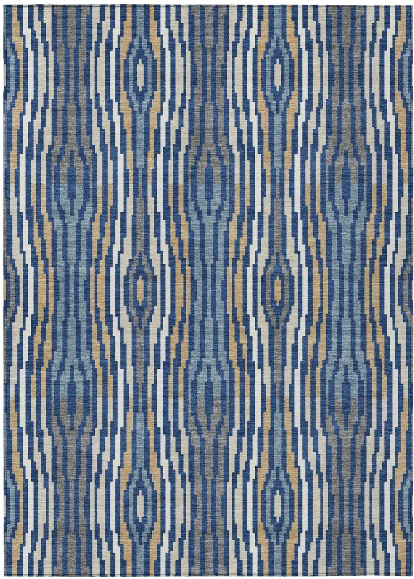 Blue And Denim Blue Abstract Washable Indoor Outdoor Area Rug Photo 2