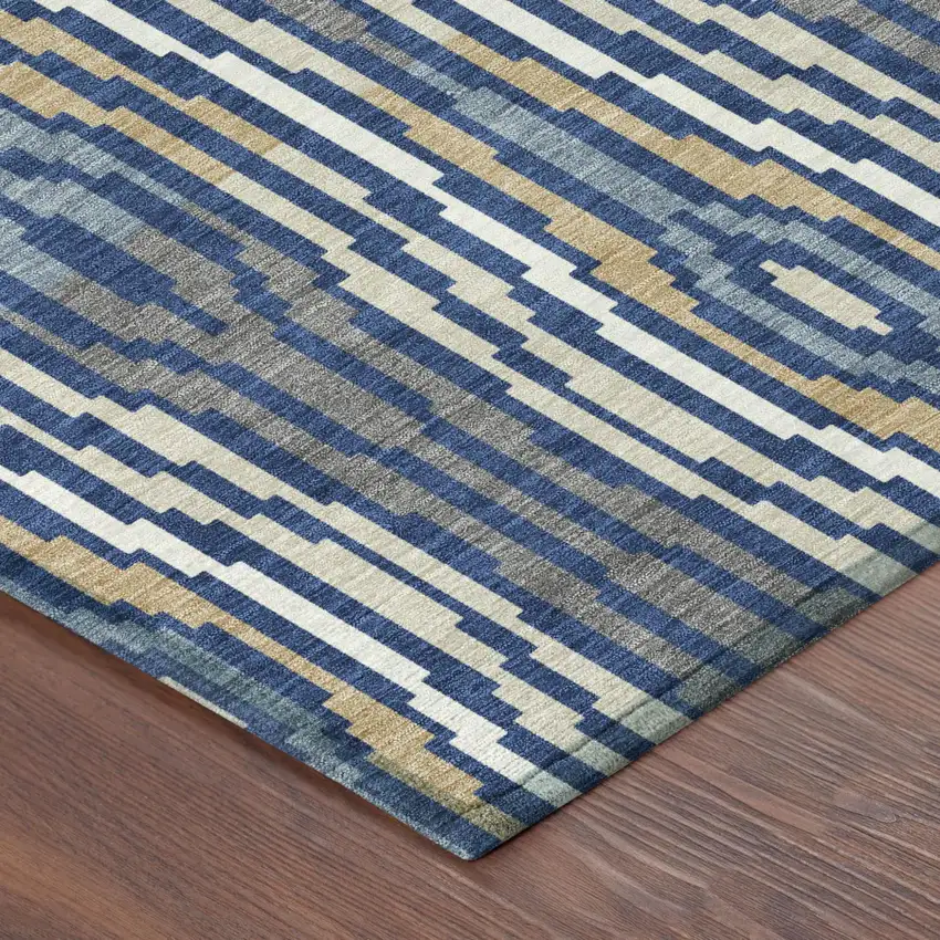 Blue And Denim Blue Abstract Washable Indoor Outdoor Area Rug Photo 7
