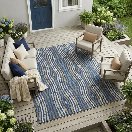 Blue And Denim Blue Abstract Washable Indoor Outdoor Area Rug Photo 1