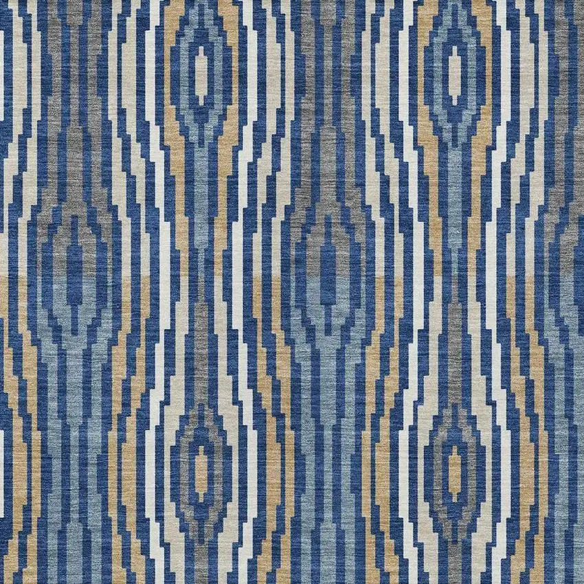 Blue And Denim Blue Abstract Washable Indoor Outdoor Area Rug Photo 3