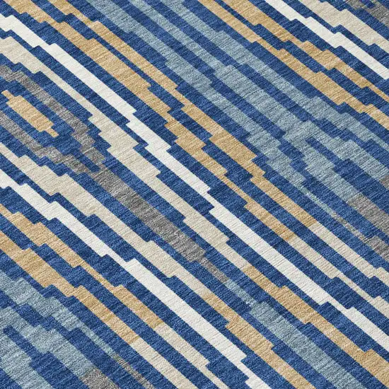 Blue And Denim Blue Abstract Washable Indoor Outdoor Area Rug Photo 8