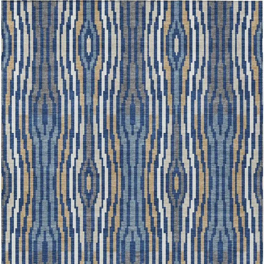 Blue And Denim Blue Abstract Washable Indoor Outdoor Area Rug Photo 4