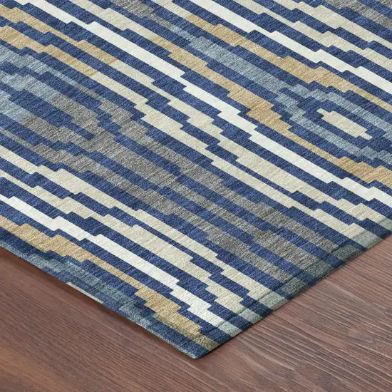 Blue And Denim Blue Abstract Washable Indoor Outdoor Area Rug Photo 7