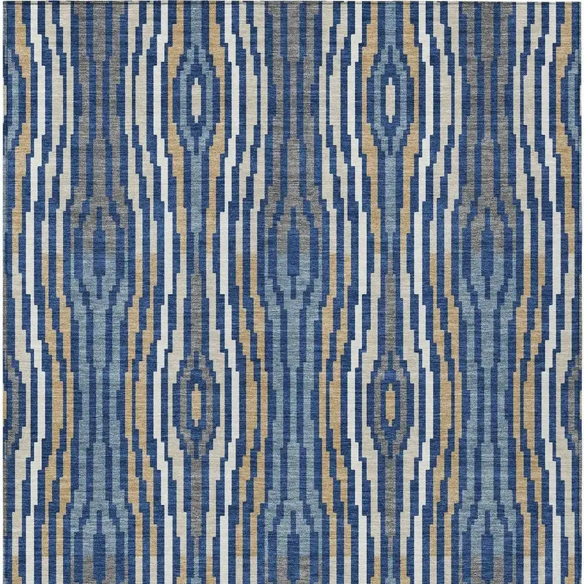 Blue And Denim Blue Abstract Washable Indoor Outdoor Area Rug Photo 6