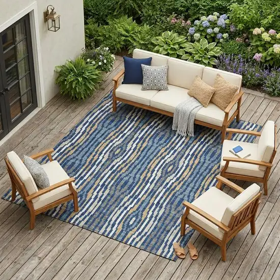 Blue And Denim Blue Abstract Washable Indoor Outdoor Area Rug Photo 1