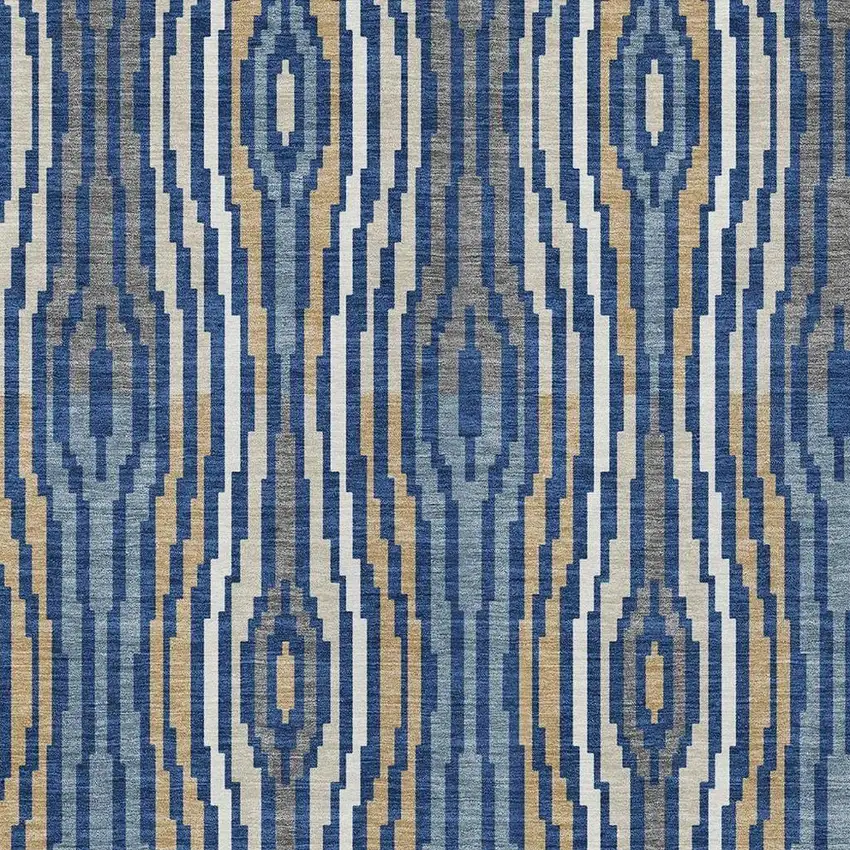 Blue And Denim Blue Abstract Washable Indoor Outdoor Area Rug Photo 3