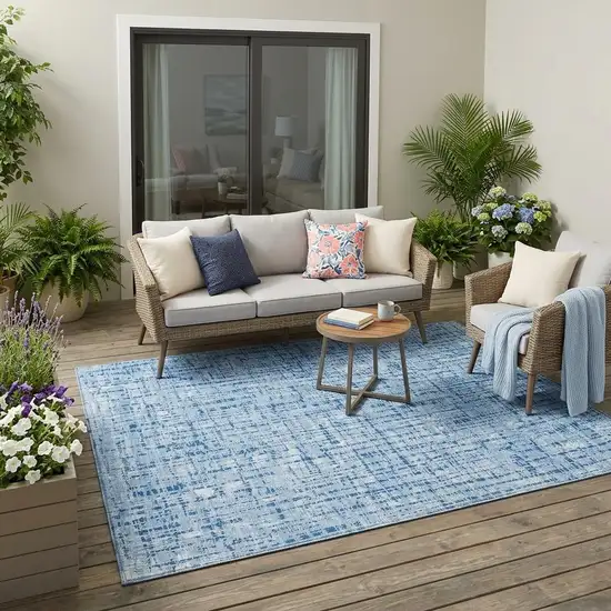 Blue And Denim Blue Abstract Washable Indoor Outdoor Area Rug Photo 1