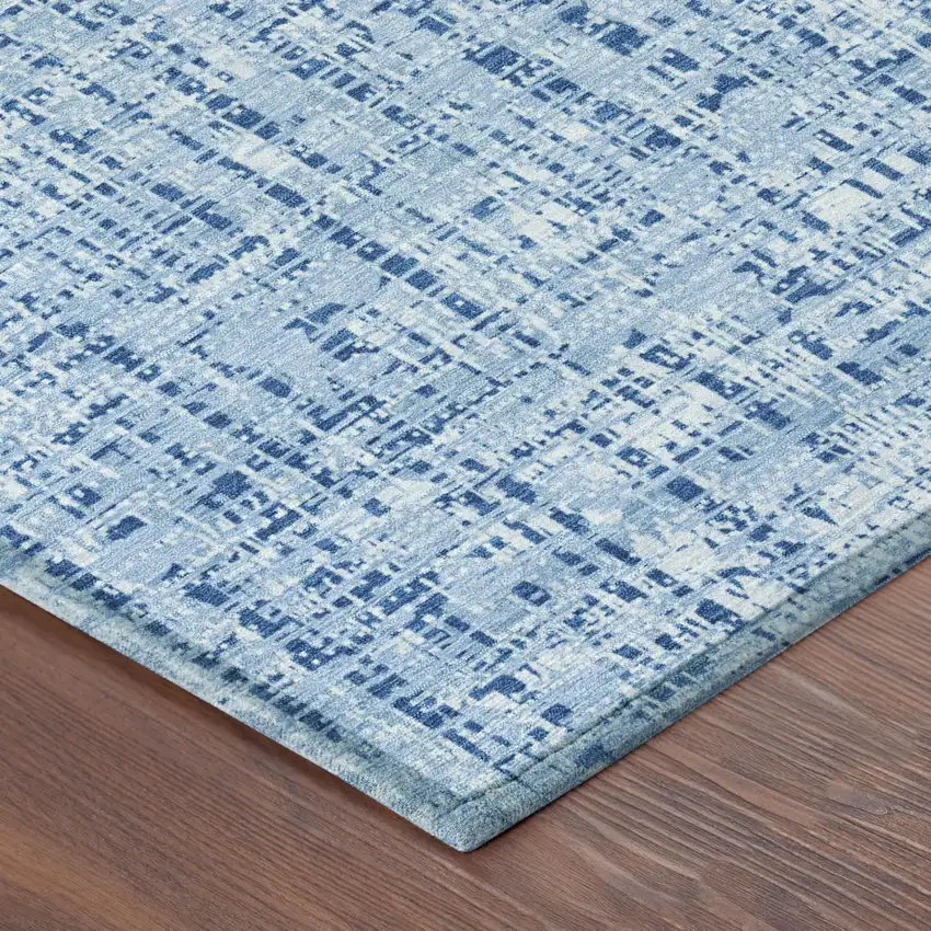 Blue And Denim Blue Abstract Washable Indoor Outdoor Area Rug Photo 5