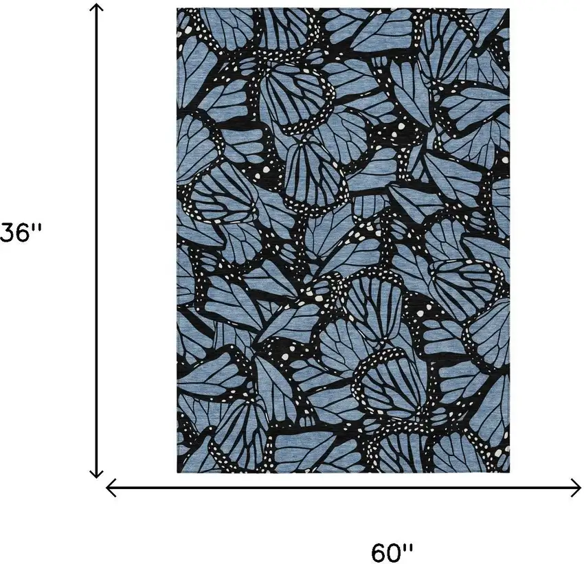 Blue And Denim Blue Animal Print Washable Indoor Outdoor Area Rug Photo 5