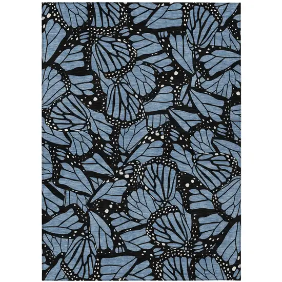Blue And Denim Blue Animal Print Washable Indoor Outdoor Area Rug Photo 2