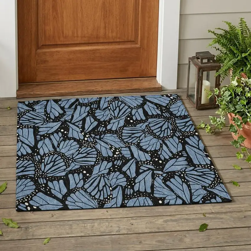 Blue And Denim Blue Animal Print Washable Indoor Outdoor Area Rug Photo 1