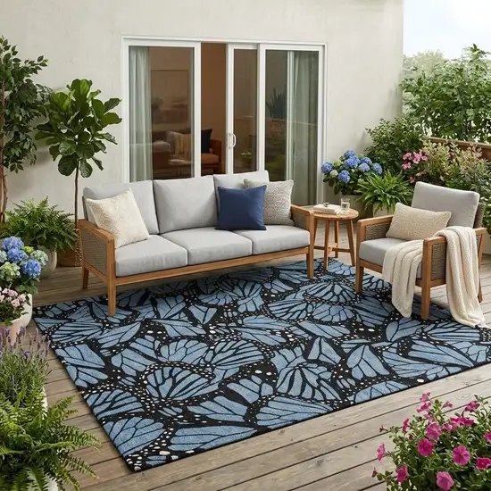 Blue And Denim Blue Animal Print Washable Indoor Outdoor Area Rug Photo 1