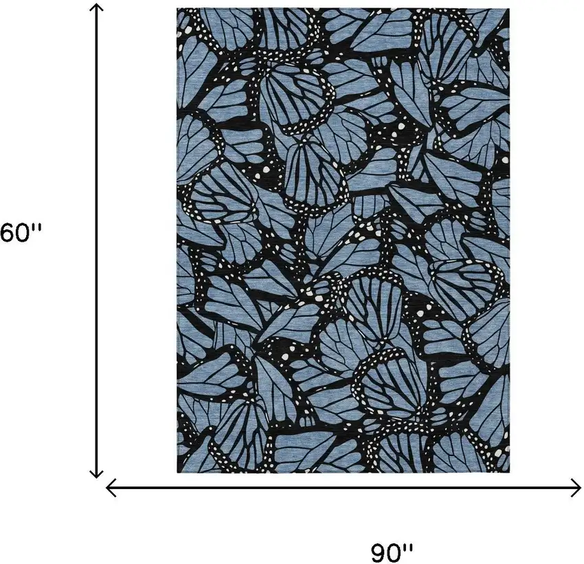 Blue And Denim Blue Animal Print Washable Indoor Outdoor Area Rug Photo 5