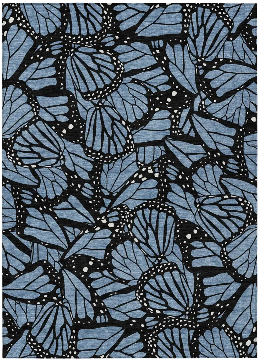 Blue And Denim Blue Animal Print Washable Indoor Outdoor Area Rug Photo 2
