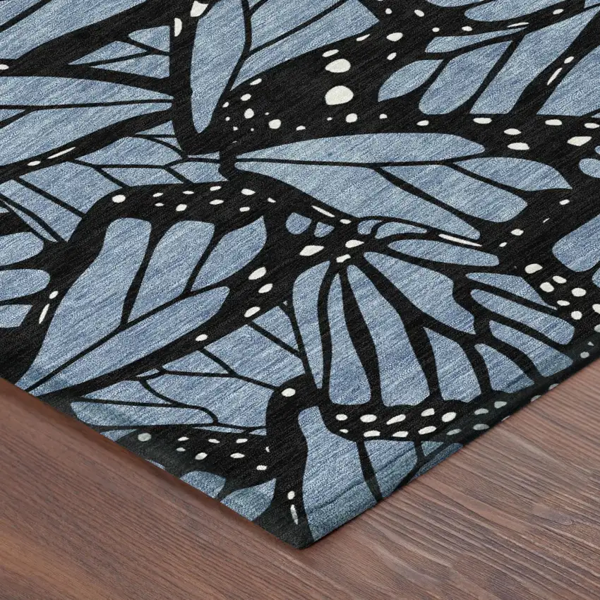 Blue And Denim Blue Animal Print Washable Indoor Outdoor Area Rug Photo 3