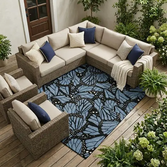 Blue And Denim Blue Animal Print Washable Indoor Outdoor Area Rug Photo 1