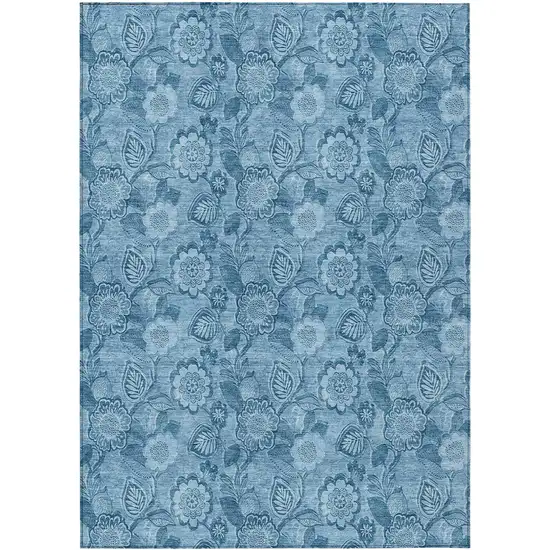 Blue And Denim Blue Floral Washable Indoor Outdoor Area Rug Photo 8