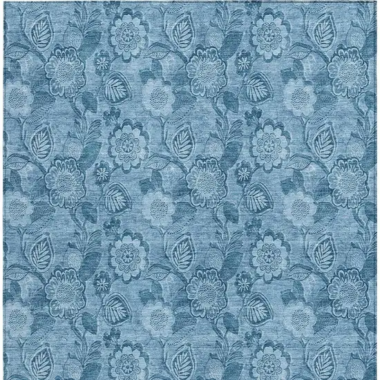 Blue And Denim Blue Floral Washable Indoor Outdoor Area Rug Photo 3