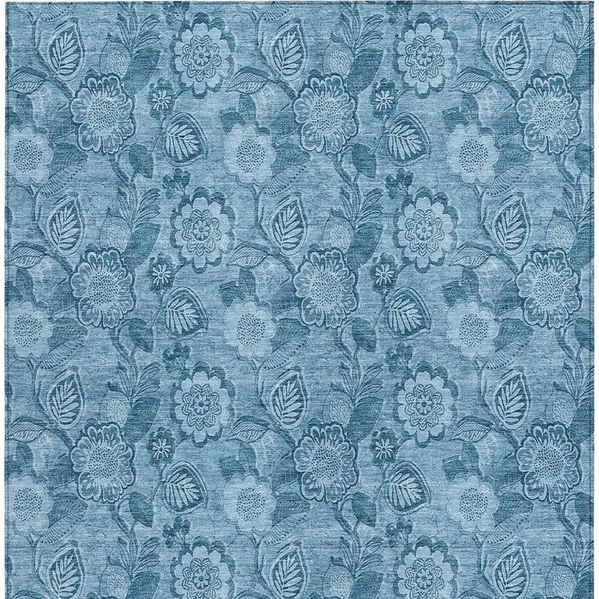 Blue And Denim Blue Floral Washable Indoor Outdoor Area Rug Photo 3