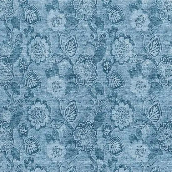 Blue And Denim Blue Floral Washable Indoor Outdoor Area Rug Photo 3