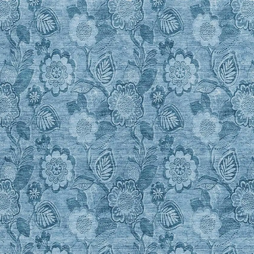 Blue And Denim Blue Floral Washable Indoor Outdoor Area Rug Photo 3