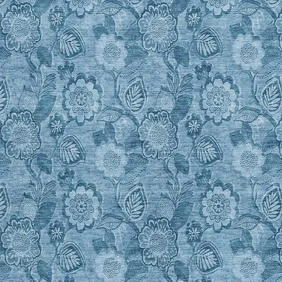 Blue And Denim Blue Floral Washable Indoor Outdoor Area Rug Photo 3