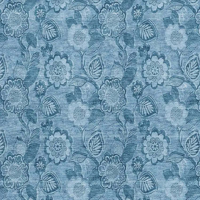 Blue And Denim Blue Floral Washable Indoor Outdoor Area Rug Photo 3