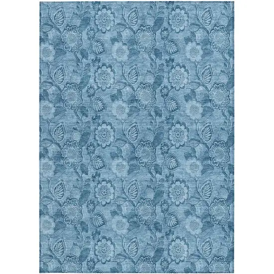 Blue And Denim Blue Floral Washable Indoor Outdoor Area Rug Photo 9