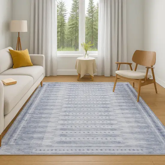Blue And Denim Blue Geometric Washable Area Rug With UV Protection Photo 6